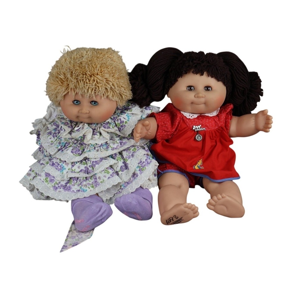 Vintage Zapf Creation Girl Baby Dolls Set 18 In Red Floral Dresses Vinyl Cloth